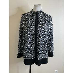 Rachel Zoe Women Full Zip SWEATER JACKET Size XL Gray Black Animal Print